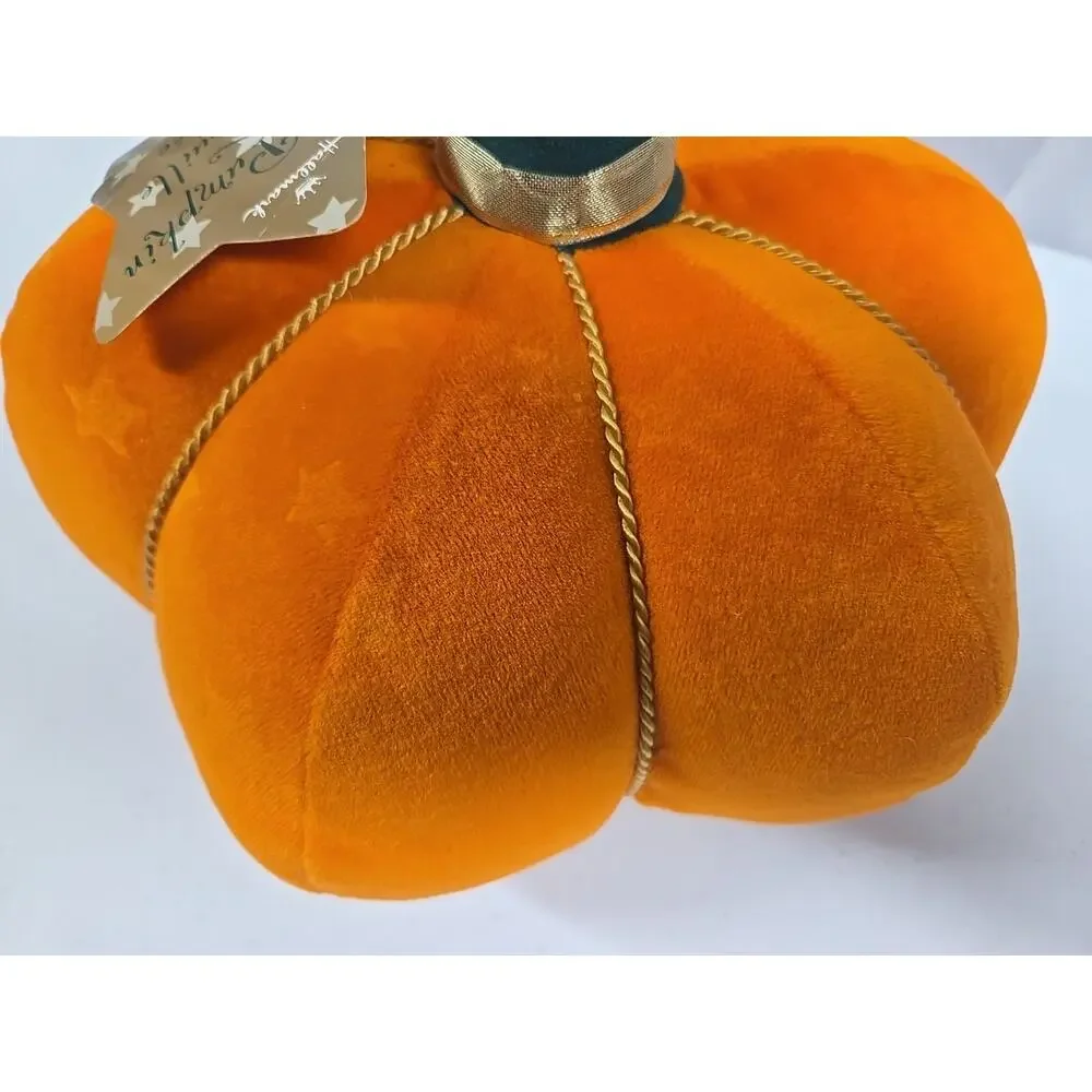Hallmark Fall Decor Star Embossed Stuffed Pumpkin with Gold Braiding Accents 10
